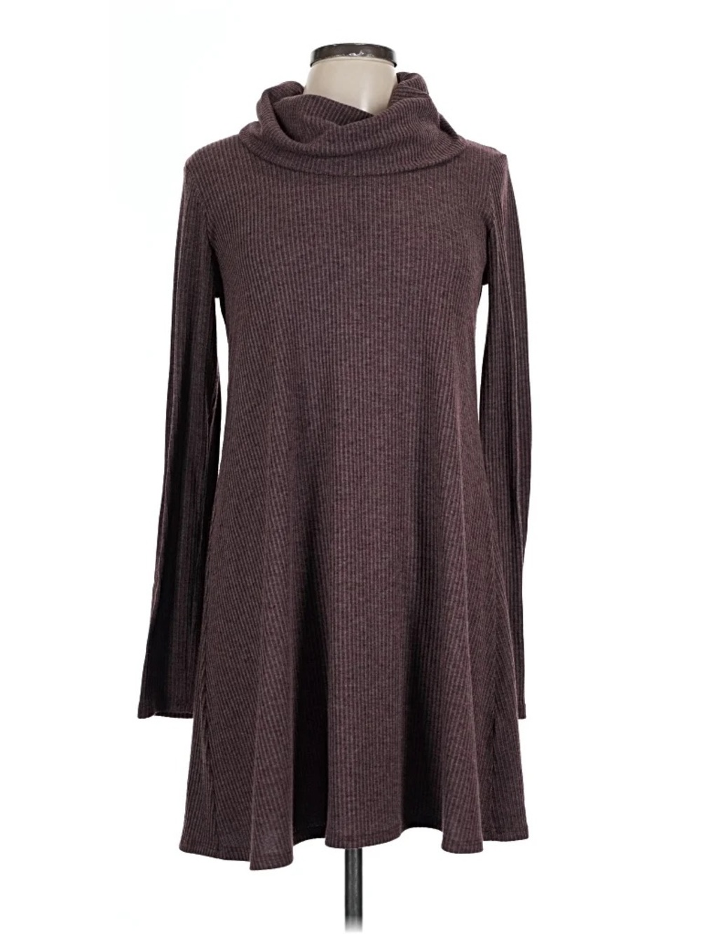 Plum Cowl Neck Long Sleeve Swing Dress